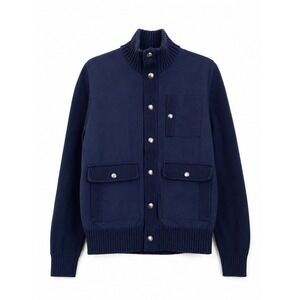 Banana Republic Men's Marine CoJacket Navy Snap Front Utility Cardigan Cotton